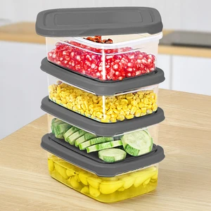 Meleni Home 4 Adet Dikdörtgen Erzak Saklama Kabı - Mikrodalgaya Uygun Düzenleyici Organizer 740ML Gri