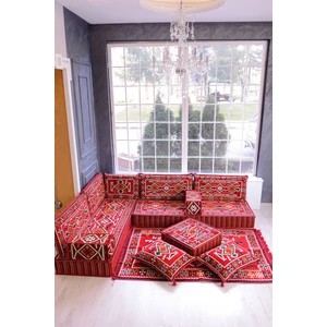 Bakırözü Home Şark Köşesi Takımı Kırmızı Anadolu Modeli 13 Parça (20  cm  Minder Kalınlığı)