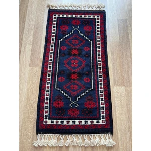 63 x 123  cm  Güneybatı Stili Lacivert El Dokuma Köy Evi Stili Yün Kilim
