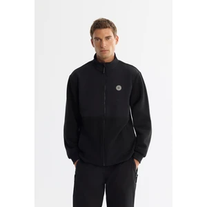 Avva Erkek Siyah Regular Fit Soğuğa Dayanıklı Dik Yaka Fermuarlı Polar Sweatshirt A42Y1311
