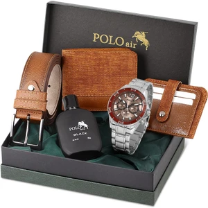 Hediyelik Kutusunda Erkek Set Kombin Kemer Cüzdan Kartlık Parfüm Kol Saati Taba Set PL-0971E4