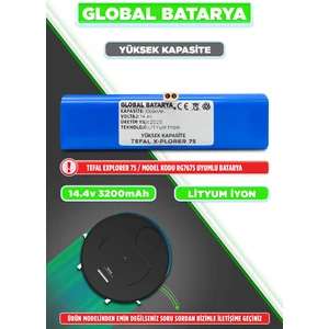 Global Batarya Tefal X-Plorer 75 Uyumlu Akıllı Robot Süpürge Bataryası 14.4V 3200MAH Li-Ion Pil (Yüksek Kapasite)