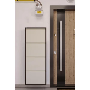 4'lü Metal Ayakkabılık - Kahverengi/Krem