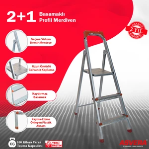 Yakut Serisi - 2+1 Basamaklı Galvanizli Profil Merdiven - Ev - Bahçe - İş Yeri İçin Dayanıklı