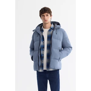 Erkek Indigo Kapüşonlu Su Itici Rüzgar Geçirmez Şişme Mont B006046