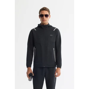 Erkek Siyah Kapüşonlu Fermuarlı Elastan Sweatshirt A42Y1353