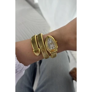 Altın Kaplama Zirkon Taşlı Yılan Model Kadın Kol Saati