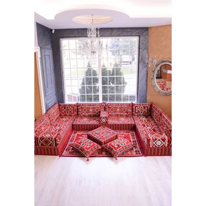 Bakırözü Home Şark Köşesi Takımı Kırmızı Anadolu Modeli 18 Parça (20  cm  Minder Kalınlığı)