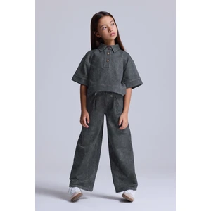 (Kids Girl) Kot Görünümlü Geniş Paça Pantolon