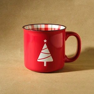 New Year Yılbaşı Ekose Pine Tree Kupa 550 ml Kırmızı