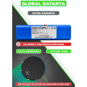 Global Batarya Tefal X-Plorer 75 Uyumlu Akıllı Robot Süpürge Bataryası 14.4V 3500MAH Li-Ion Pil (Ultra Kapasite)