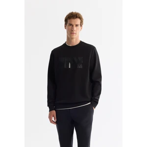 Avva Erkek Siyah Bisiklet Yaka Pamuklu Baskılı Elastan Regular Fit Sweatshirt A42Y1215