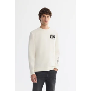 Avva Erkek Ekru Regular Fit Bisiklet Yaka Pamuklu Baskılı Elastan Sweatshirt A42Y1206