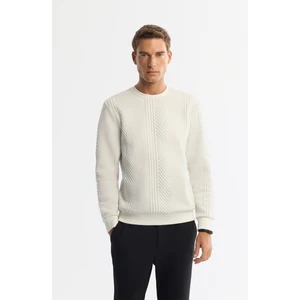Erkek Ekru Bisiklet Yaka Baskılı Elastan Sweatshirt A42y1279