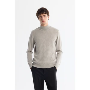 Avva Erkek Gri Yarım Balıkçı Yaka Jakarlı Yün Karışımlı Triko Regular Fit Kazak A42Y5021