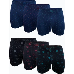 Erkek Lacivert Siyah Desenli 6 lı Premium Collection Modal Uzun Boxer 6M250