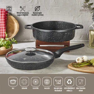 Montana 3 Parça Tencere Tava Granit Set (Siyah)