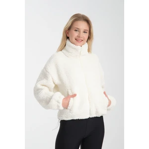 Dik Yaka Lastik Detaylı Çift Cepli Peluş Ceket