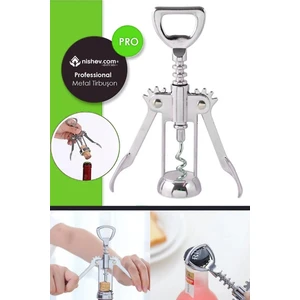 Nishev.com Evini Sev Profesyonel Metal Krom Tirbuşon Şarap Açacağı