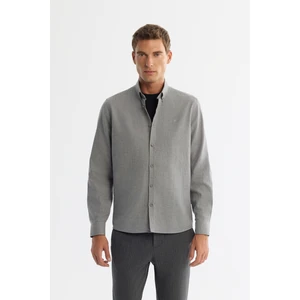 Erkek Regular Fit Gri Düğmeli Yaka %100 Pamuk Gömlek B002033