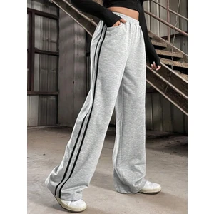 Siyah Çift Şeritli Kadın Bol Paça Eşofman Altı