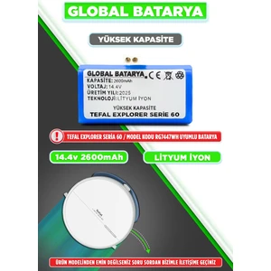Global Batarya Tefal Explorer Serie 60 Uyumlu Akıllı Robot Süpürge Bataryası 14.4V 3200MAH Pil (Ultra Kapasite)