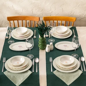 New Bone Poppy 28 Parça 6 Kişilik Yuvarlak Yemek Takımı