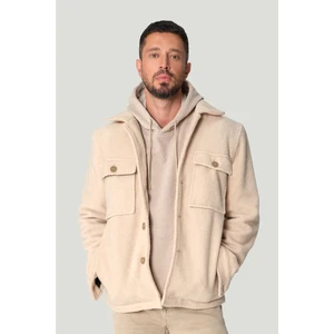 Erkek Bej Kapüşonlu Baskılı Elastan Sweatshirt A42y1332