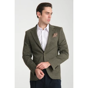 Ribas Erkek Yeşil Likralı Pamuk Karışımlı Ekose Desenli Slim Fit Spor Blazer Ceket
