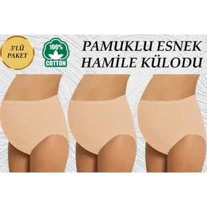Üçlü Ten Rengi Yüksek Bel Toparlayıcı Hamile Lohusa Esnek Külot %100 Pamuklu