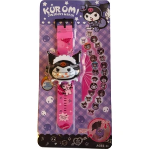 Çocuk Kuromi Figürlü Projeksiyonlu Dijital Kol Saati 24 Farklı Karakteri Yansıtır