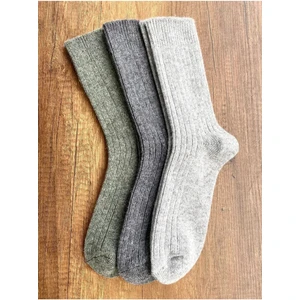 3'lü Alpaka Yün Örgülü Kışlık Kalın Havlu Çorap