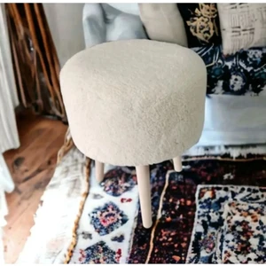 Coco Puf,peluş,pofidik Yuvarlak Puf,gürgen Ayaklı