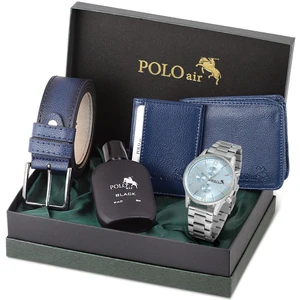 Polo Air Erkek Set Kombin Kemer Cüzdan Kartlık Parfüm Kol Saati Hediyelik Kutusunda Lacivert Set PL-0963E2