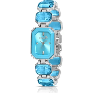 Lüx Taşlı Kadın Kol Saati Gümüş Mavi Renk PL-1512B5X
