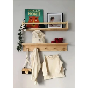 Ahşap Raf Askılık ve Kitaplık Rafı-Eğitici Montessori Raf 2'li 50 cm