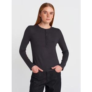 31544 Düğmeli Uzun Kollu Top-Ekru
