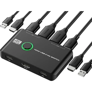 HDMI 4K Kvm Switch 2 Port USB 2 Pc Tek Kasa Klavye Mouse Kontrol Çoklayıcı