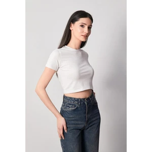 Basic Bisiklet Yaka Crop Tişört