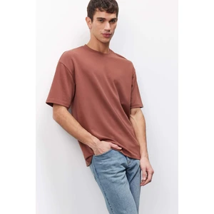 Oversize Geniş Kalıp Bisiklet Yaka Kısa Kollu Basic Düz Ağır Kumaş Tişört X3926AZ25SP