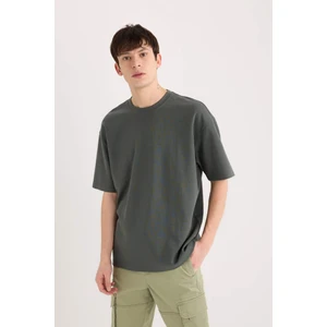 Oversize Geniş Kalıp Ütü Gerektirmeyen Bisiklet Yaka Kısa Kollu Basic Düz Ağır Kumaş Tişört X3926AZ25SP
