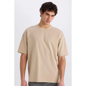 Oversize Geniş Kalıp Bisiklet Yaka Kısa Kollu Basic Düz Ağır Kumaş Tişört X3926AZ25SP
