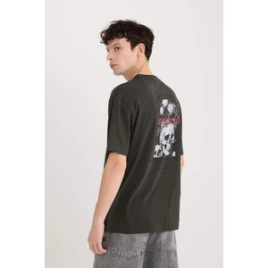 %100 Pamuk Boxy Fit Bisiklet Yaka Sırt Baskılı Kısa Kollu Tişört D5601AX25SP