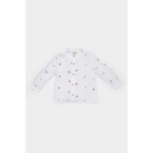 Erkek Bebek Hayvan Desenli Flamlı Poplin Uzun Kollu Gömlek