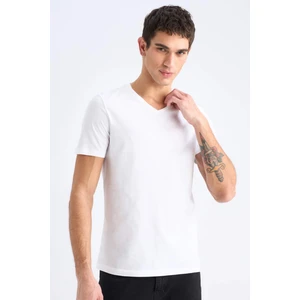%100 Pamuk Slim Fit Dar Kesim V Yaka Basic Düz Kısa Kollu Tişört M7668AZ25SP