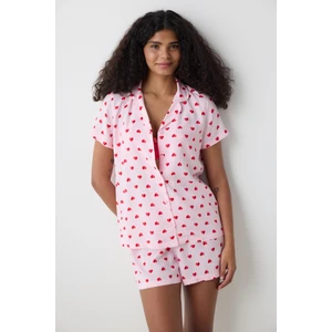 Amour Gömlek Şortlu Pembe Pijama Takımı - Loves Paris Koleksiyonu