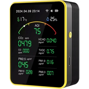 15'li AQI,TEMP,HUMI,CO2,HCHO,CO,TVOC,PM2.5,PM10,PM1.0,PM0.3 Dedektör Taşınabilir Ev Ofis Hava Kalitesi Ölçüm Cihazı