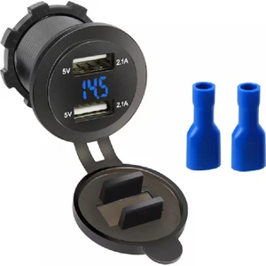 Voltmetreli USB Portu 4.2A 12V 24V Mavi LED Işıklı