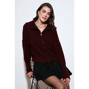 Standart Fit Balon Kol Fermuarlı Selanik Örgülü Hırka Bayan HIRKA 4615562