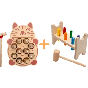 Montessori 3 Boyutlu Ahşap  Balık Tutma Oyunu + Montessori Ahşap Çak-Çak Çekiç Oyunu